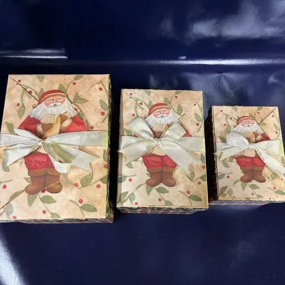 Set Of 3 Christmas Santa Nesting Gift Boxes Cardboard - Picture 1 of 16